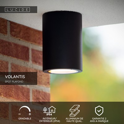 Lucide VOLANTIS - Spot plafond Intérieur/Extérieur - Ø 10,8 cm - 1xE27 - IP54 - Noir